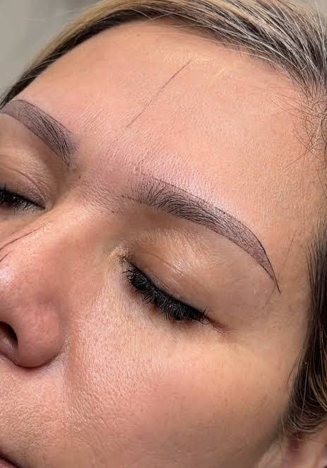 Soft powder brows mapped and completed on a live model