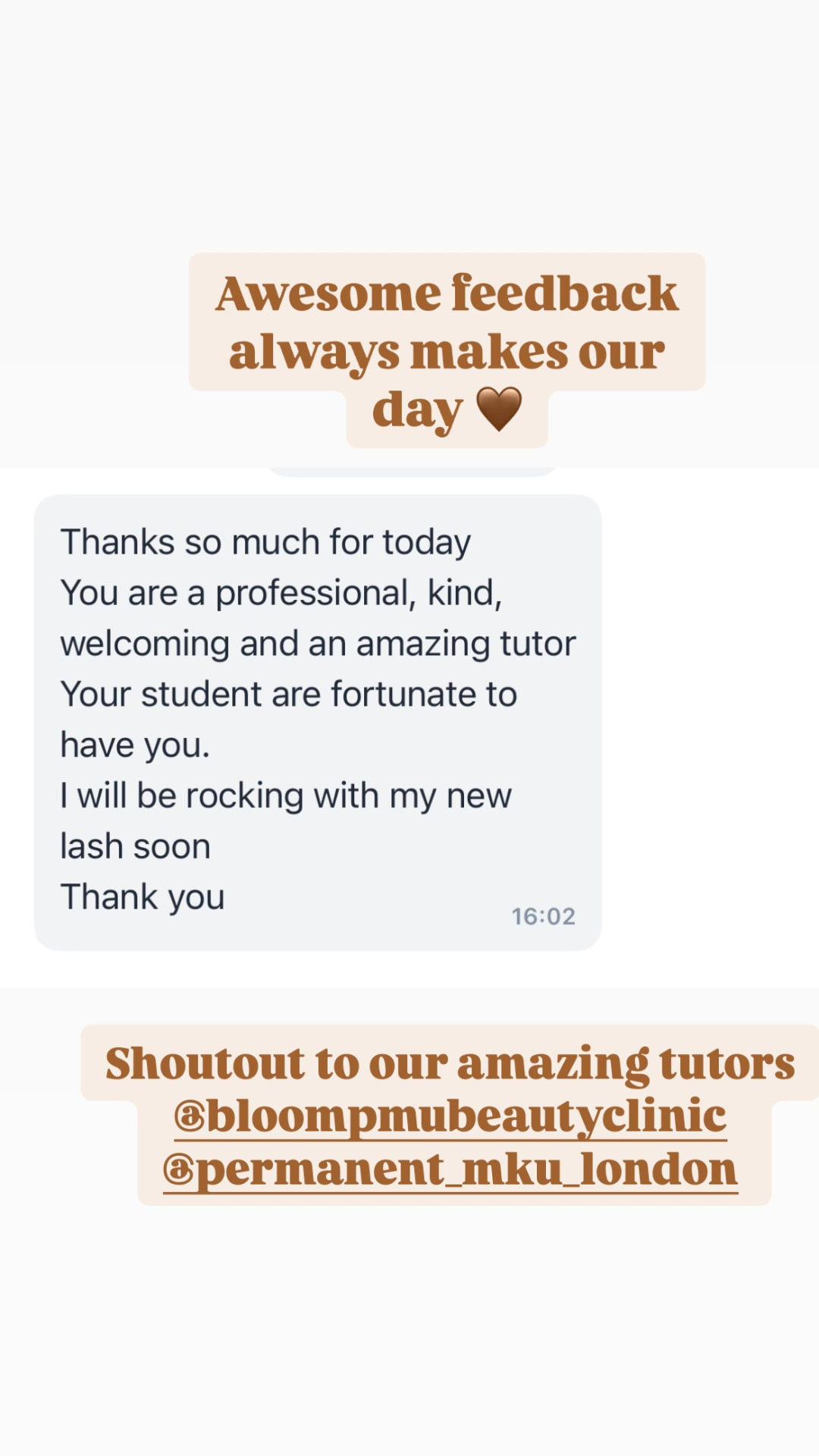 Message calling the tutor professional, kind and welcoming