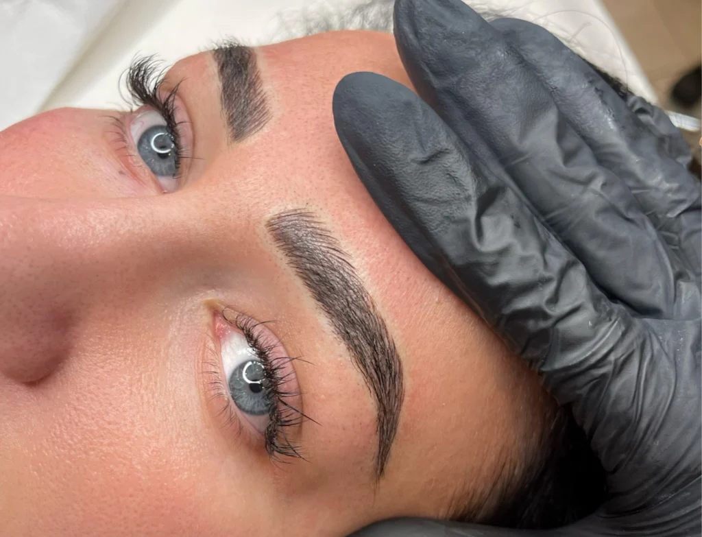 Freshly completed ombré powder brows during training